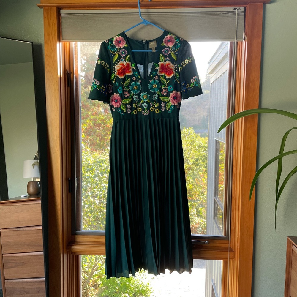 ASOS emerald embroidered dress